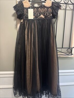 Girls Black Lace & Taupe Tulle Party Dress NWT Sz 10 Dressy Trish Scully